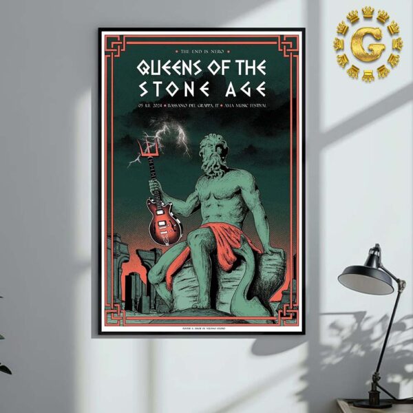 Queens of the Stone Age Band The End Is Nero Tour Poster At AMA Music Festival In Bassano Del Grappa Italy On July 5 2024 Home Decor Poster Canvas