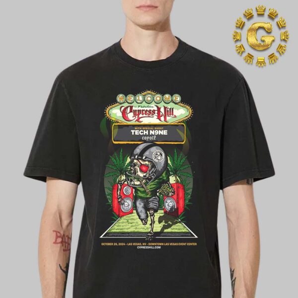 Cypress Hill With Tech N9ne Official Poster At Downtown Las Vegas Event Center In Las Vegas NV On October 26 2024 The Skeleton Rugby Player Artwork Unisex T-Shirt