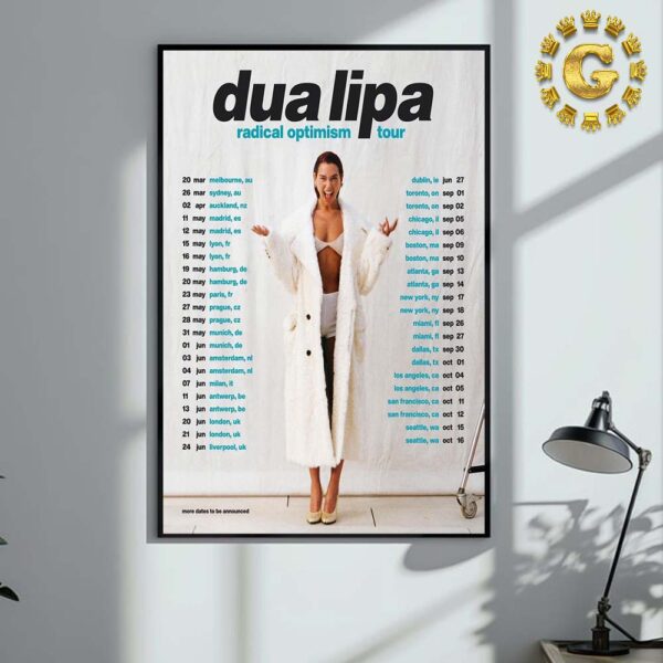 Dua Lipa Official Poster Announces 2025 Radical Optimism Tour Dates List Home Decor Poster Canvas