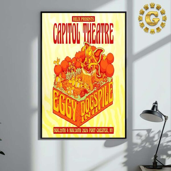 Eggy Band With Dogs In A Pile Official Poster At Capitol Theatre In Port Chester NY On November 29th and 30th 2024 Home Decor Poster Canvas