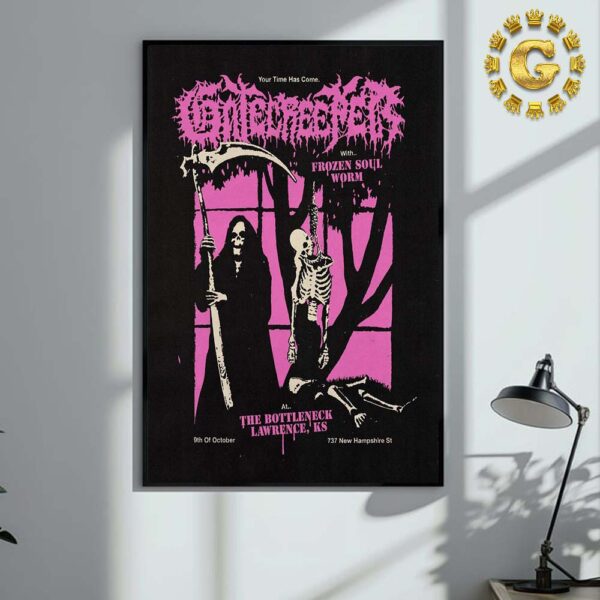 Gatecreeper With Frozen Soul And Worm Official Poster Your Time Has Come At The Bottleneck In Lawrence KS On October 9th 2024 Home Decor Poster Canvas