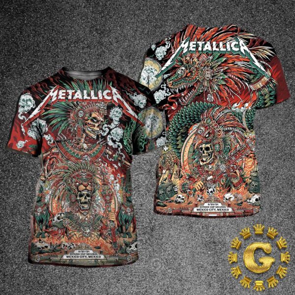 Metallica M72 CDMX Mexico City Full Show Combined Poster For Estadio GNP Seguros On September 27 And 29 2024 Met On Tour Aztec Warrior Artwork By Juan Ma Orozco All Over Print Shirt