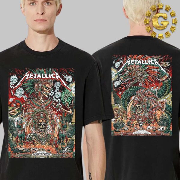 Metallica M72 CDMX Mexico City Full Show Combined Poster For Estadio GNP Seguros On September 27 And 29 2024 Met On Tour Aztec Warrior Artwork By Juan Ma Orozco Two Side Unisex T-Shirt