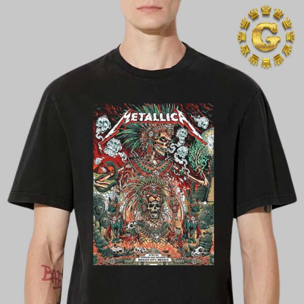 Metallica M72 CDMX Mexico City Night 3 Poster For Estadio GNP Seguros On September 27 2024 Met On Tour Aztec Warrior Artwork By Juan Ma Orozco Unisex T-Shirt