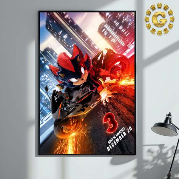 New Promotional Poster For Sonic The Hedgehog 3 Featuring Shadow Has Been Released In Theaters On December 20th 2024 Home Decor Poster Canvas