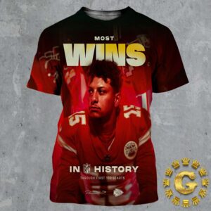 Patrick Mahomes From Kansas City Chiefs Most Wins In NFL History Though First 100 Starts All Over Print Shirt