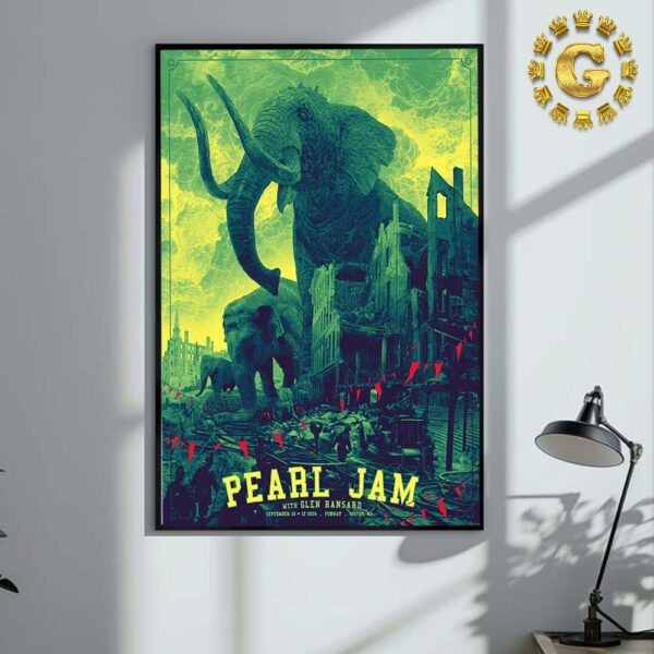 Pearl Jam With Glen Hansard Tonight Poster At Fenway Park In Boston MA On September 15th 2024 The Mammoth Artwork Home Decor Poster Canvas