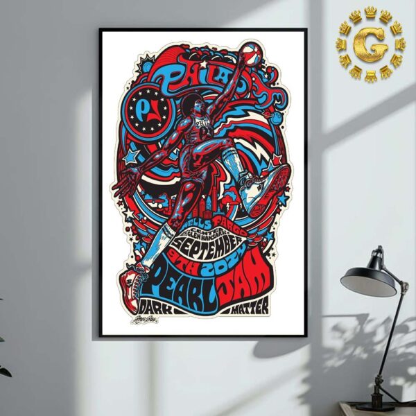 Pearl Jam With Glen Hansard Event Poster In Philadelphia Night 2 At Wells Fargo Center On September 9th 2024 The Julius Erving Artwork Home Decor Poster Canvas