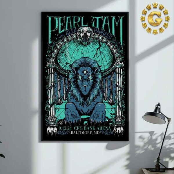 Pearl Jam With Glen Hansard Tonight Poster At CFG Bank Arena In Baltimore MD On September 12th 2024 The Lion Artwork Home Decor Poster Canvas