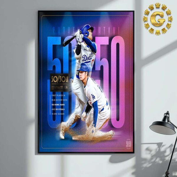 Shohei Ohtani First Player In MLB History With 50 Home Runs And 50 Steals In One Season 50 50 Club Home Decor Poster Canvas