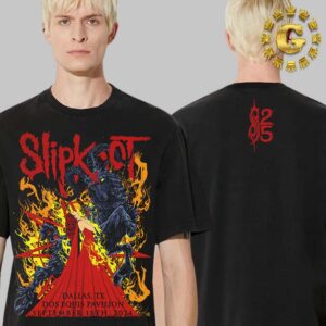 Slipknot Merch 2024 Tour Dallas Featuring City Specific At Dos EQuis Pavilion On Dallas TX On September 18th 2024 On Front And A 25th Anniversary Tribal S Logo On Back Two Side Unisex T-Shirt