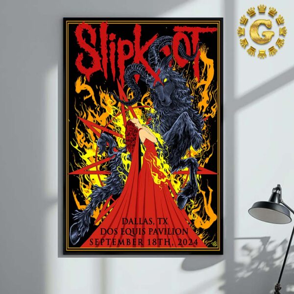 Slipknot Merch 2024 Tour Dallas Poster Featuring City Specific At Dos EQuis Pavilion On Dallas TX On September 18th 2024 Home Decor Poster Canvas