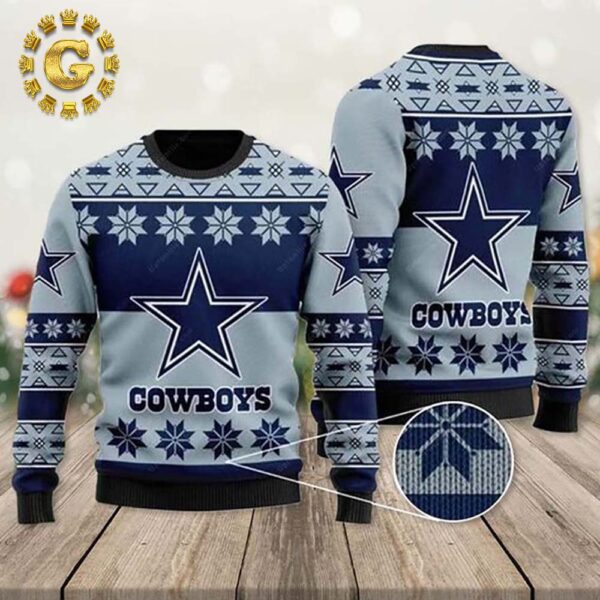 Cowboys Snowflakes Dallas Cowboys Xmas 2024 Holiday Gift Ugly Christmas Sweater