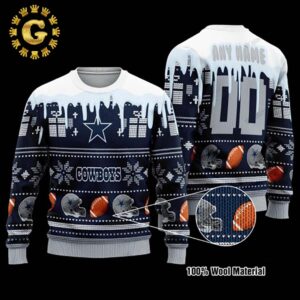 Custom Name Dallas Cowboys Spilled Paint Ugly Christmas Sweater Gift For Holiday