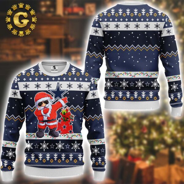 Dallas Cowboys Dabbing Santa Claus NFL Christmas Dallas Cowboys Pattern Ugly Christmas Sweater