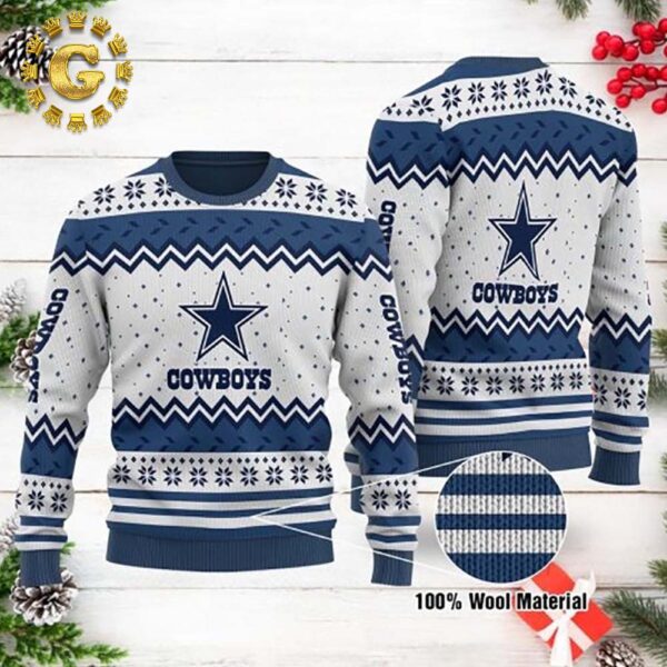 Dallas Cowboys Logo Dot Pattern White Dallas Cowboys Pattern Classic Gift For Fans Christmas Ugly Sweater