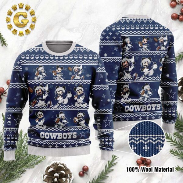 Dallas Cowboys Mickey Player Disney Dallas Cowboys 2024 Ugly Christmas Sweater