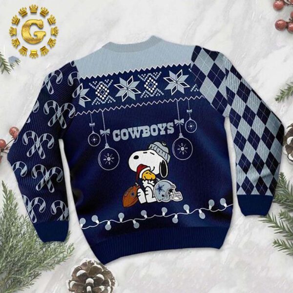 Dallas Cowboys Snoopy Christmas Candy Light Up Cowboys Pattern Ugly Christmas Sweater