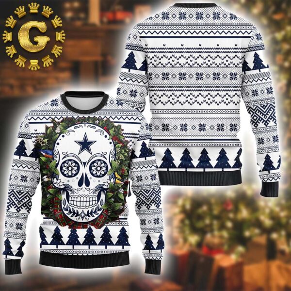 Dallas Cowboys Sugar Skull Flower NFL Dallas Cowboys 2024 Ugly Christmas Sweater