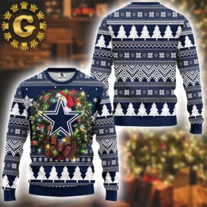 Dallas Cowboys Wreath Light Up Dallas Cowboys Pattern Classic Gift For Fans Christmas Ugly Sweater