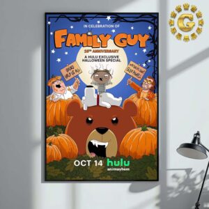 First Poster For The First Family Guy 25th Anniversary A Hulu Exclusive Halloween Special October 14 2024 Home Decor Poster Canvas