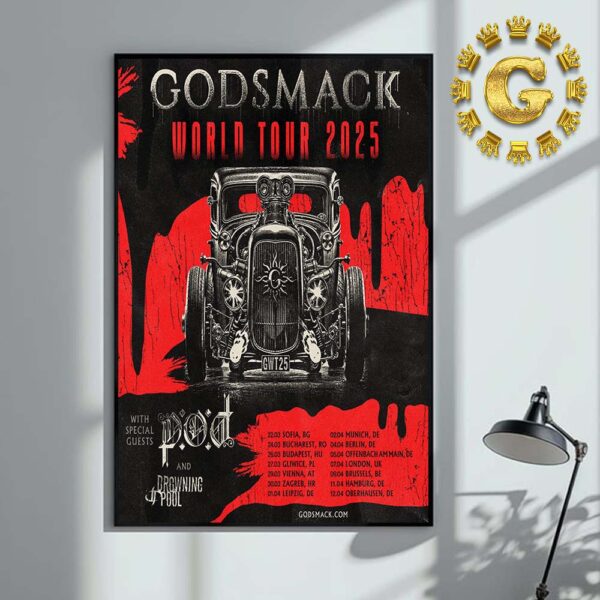 God Smack With Special Guests Pod Band And Drowning Pool World Tour 2025 Poster Dates List Home Decor Poster Canvas