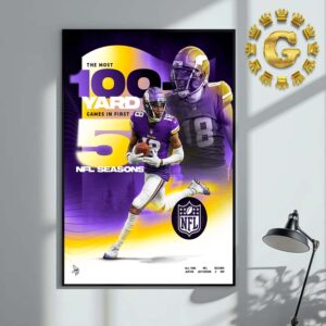 Justin Jefferson From Minnesota Vikings The Most 100 Yard Game In First 5 NFL Seasons Home Decor Poster Canvas