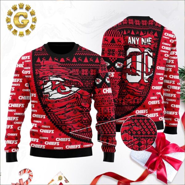 Kansas City Chiefs Football Gift For Fan Red Panttern Classic Knitted White Christmas Ugly Sweater