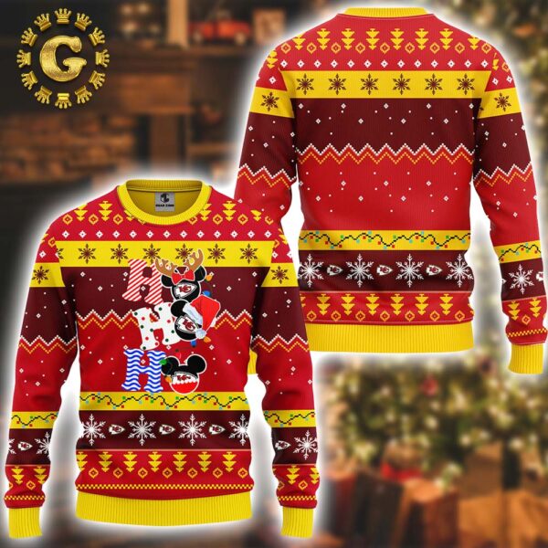 Kansas City Chiefs HoHoHo Mickey NFL Pattern Ugly Christmas Sweater