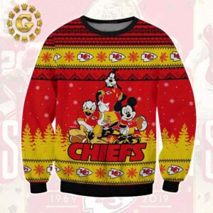 Kansas City Chiefs Mickey Donald Goofy Pattern Ugly Christmas Sweater