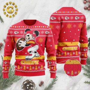 Kansas City Chiefs Mickey Mouse Player Ugly Sweater – KC Chiefs Panttern Classic Knitted White Christmas Ugly Sweater