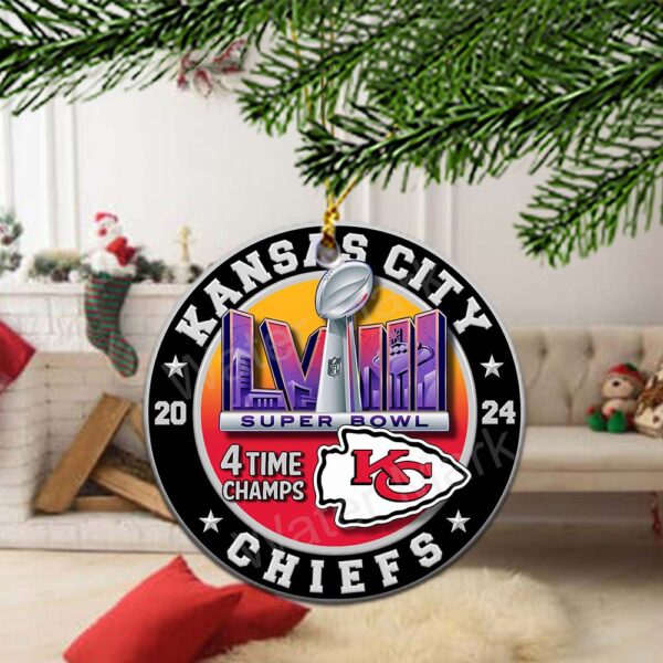 Kansas City Chiefs NFL 4 Time Champs Super Bowl LVIII 2024 Champions Holiday Xmas Gift Christmas Tree Decorations Ceramic Ornament