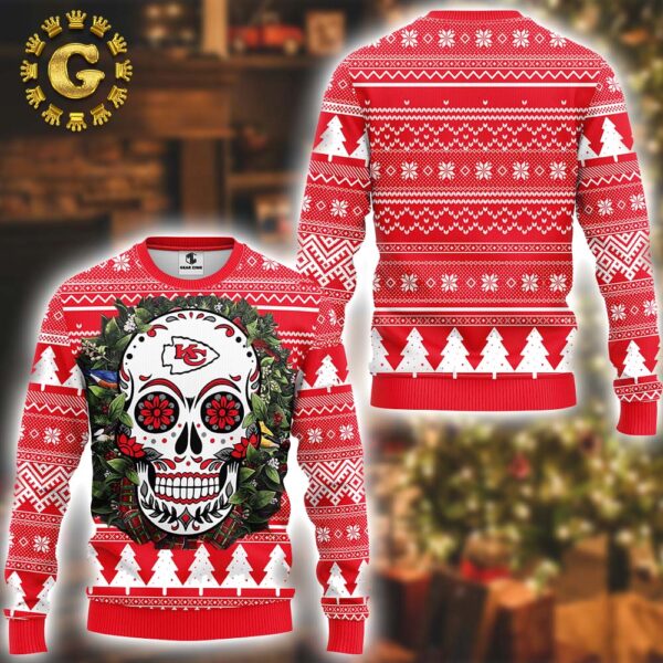 Kansas City Chiefs Sugar Skull Flower Ugly Christmas Ugly Sweater -Chiefs Xmas 2024 Holiday Gift Ugly Christmas Sweater