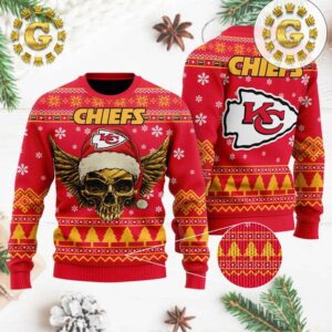 Kansas City Chiefs Wing Skull Wool Sweater Christmas – Chiefs 2024 Ugly Christmas Sweater