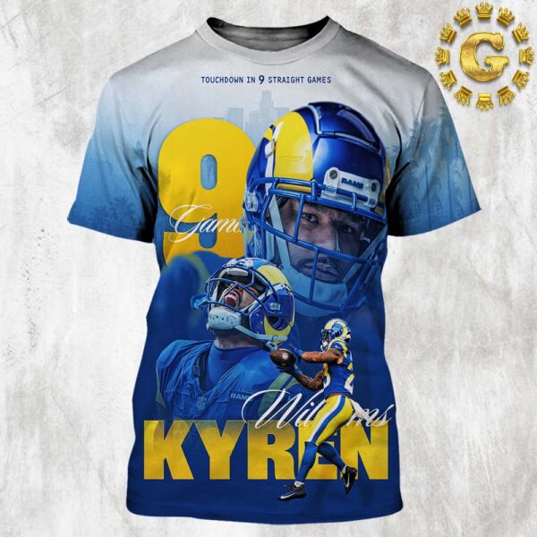 Kyren Williams From Los Angeles Rams Touchdown In 9 Straight Games NFL 2024 All Over Print Shirt