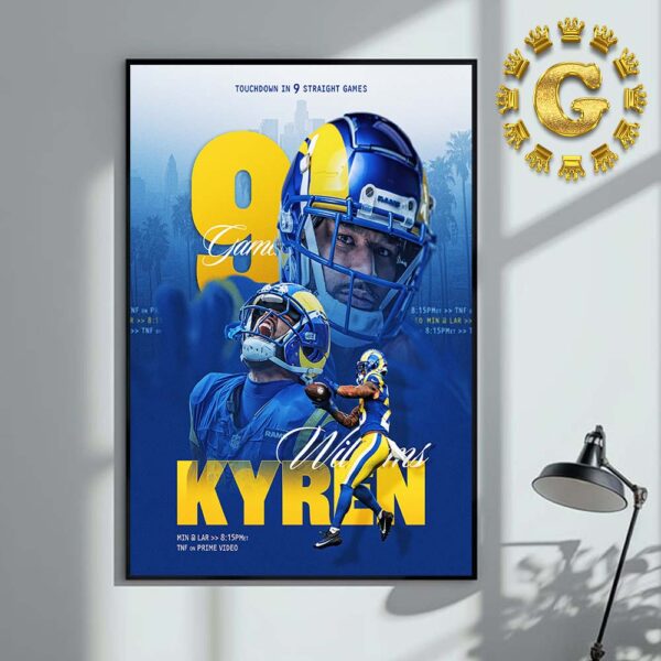 Kyren Williams From Los Angeles Rams Touchdown In 9 Straight Games NFL 2024 Home Decor Poster Canvas