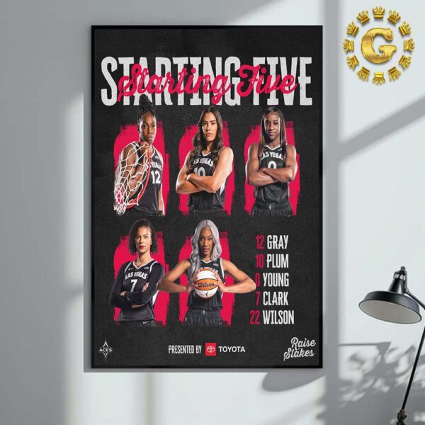 Las Vegas Aces Starting Five 12 Gray 10 Plum 0 Young 7 Clark And 22 Wilson Raise Staker Home Decor Poster Canvas