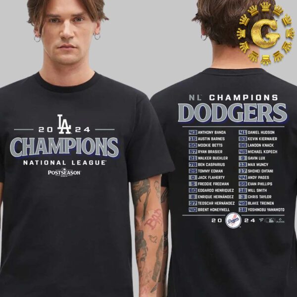 Los Angeles Dodgers Black 2024 National League Champions Bloop Single Roster Unisex T-Shirt