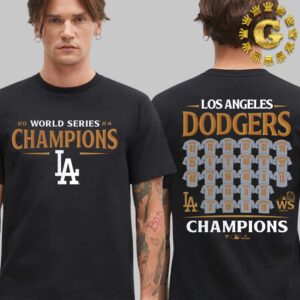 Los Angeles Dodgers Fanatics Black 2024 World Series Champions Jersey Roster Unisex T-Shirt