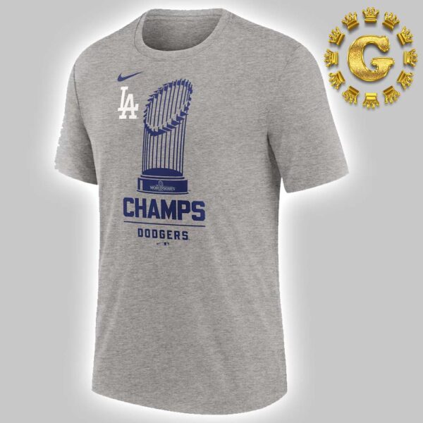 Los Angeles Dodgers Nike Heather Charcoal 2024 World Series Champions Tri-Blend Unisex T-Shirt