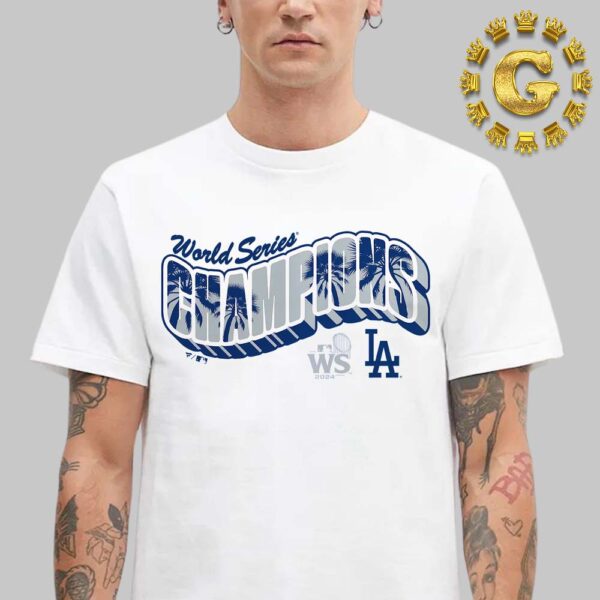 Los Angeles Dodgers White 2024 World Series Champions Palm Tree Letter Unisex T-Shirt