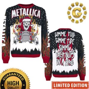 Metallica Gimme Yule Holiday Skeleton Santa Xmas 2024 Holiday Gift Ugly Christmas Sweater