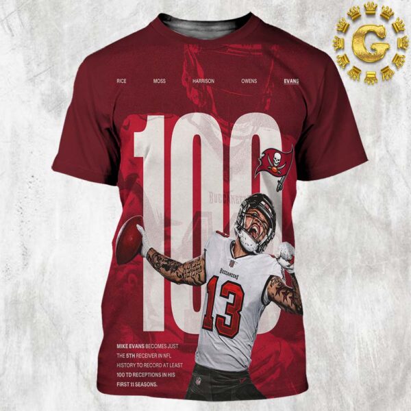 Mike Evans From Tampa Bay Buccaneers Reach 100 TD Receptions In His First 11 Seasons NFL All Over Print Shirt