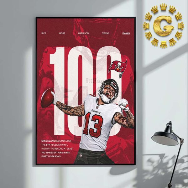 Mike Evans From Tampa Bay Buccaneers Reach 100 TD Receptions In His First 11 Seasons NFL Home Decor Poster Canvas