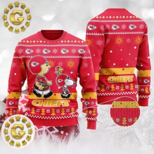 NFL Kansas City Chiefs Charlie Brown Peanuts Snoopy Panttern Classic Knitted White Christmas Ugly Sweater