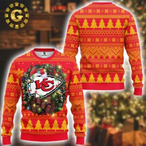 NFL Kansas City Chiefs Wreath Xmas 2024 Holiday Gift Ugly Christmas Sweater