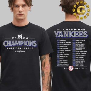 New York Yankees Black 2024 American League Champions Bloop Single Roster Two Side Unisex T-Shirt