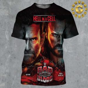 Official Poster For WWE Bad Blood 2024 Hell In A Cell Matchup CM Punk Vs Drew McIntyre All Over Print Shirt