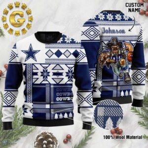 Personalized Dallas Cowboys Mascot Cowboys Pattern Classic Gift For Fans Christmas Ugly Sweater