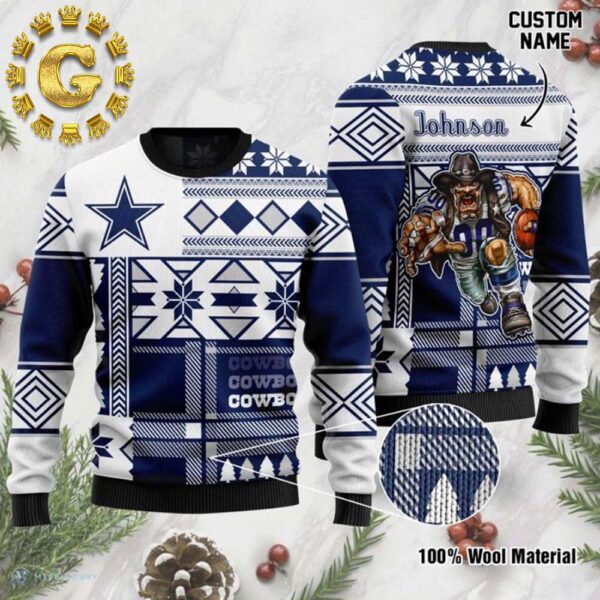 Personalized Dallas Cowboys Mascot Cowboys Pattern Classic Gift For Fans Christmas Ugly Sweater